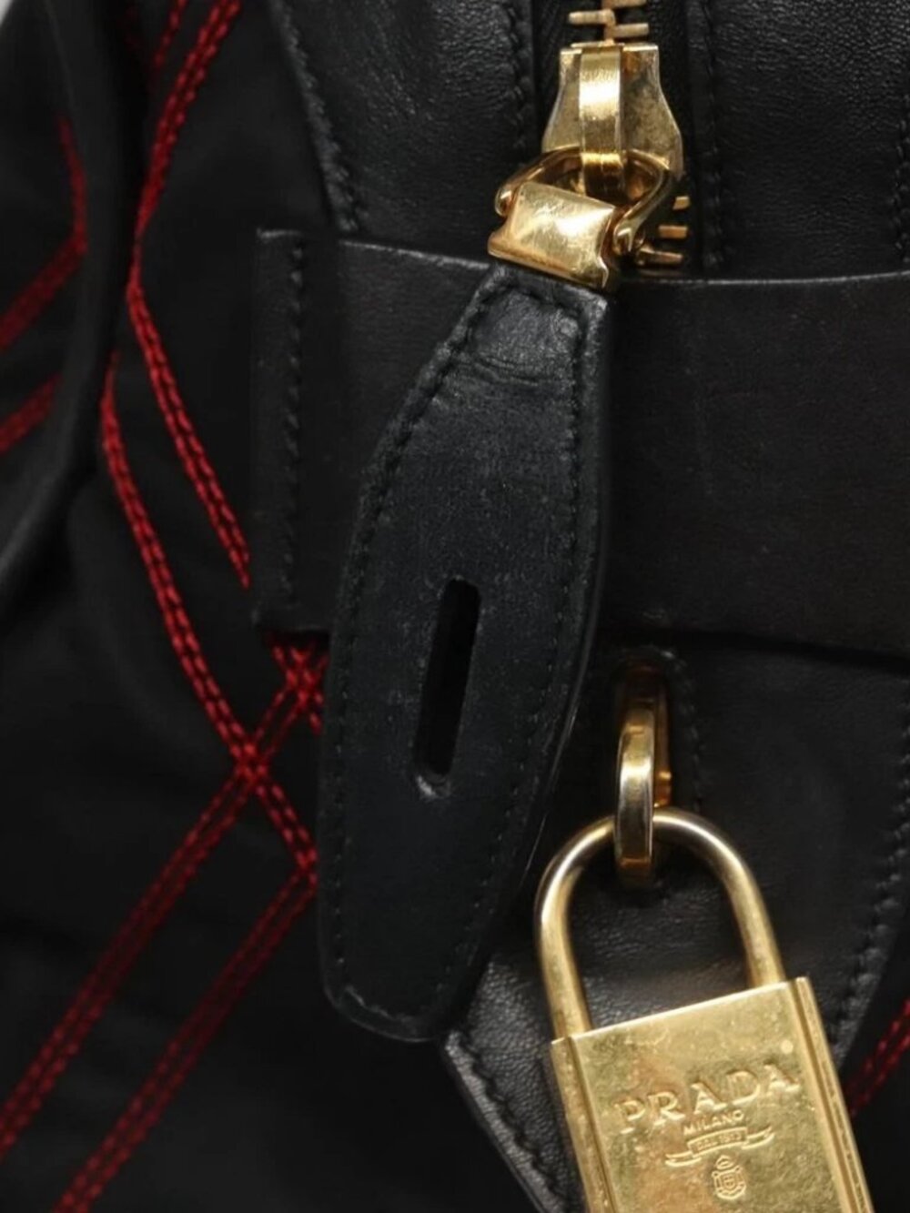 PRADA Hand Bag Nylon Black Red white Auth - Picture 6 of 16